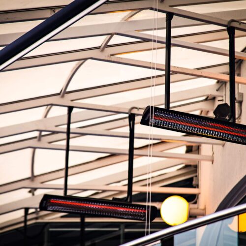 Ceiling Mounted Patio Heater at George's Paragon in Brisbane - Tungsten Electric in Black