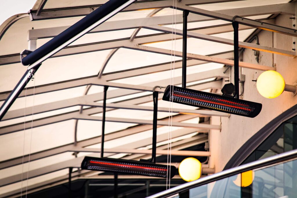 Ceiling Mounted Patio Heater at George's Paragon in Brisbane - Tungsten Electric in Black